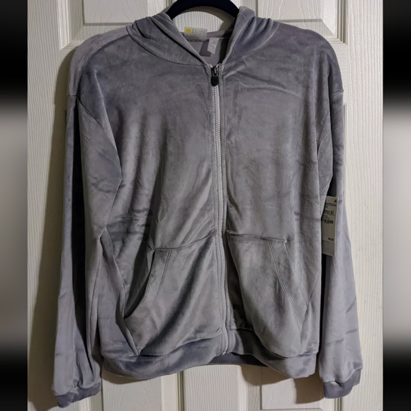 Zella Gray Track Jacket Girl's XL Velour Lightweight Hooded Sporty Gift Idea - Picture 1 of 5